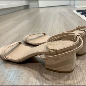 Lulu’s Nude Suede Ankle Strap Heels